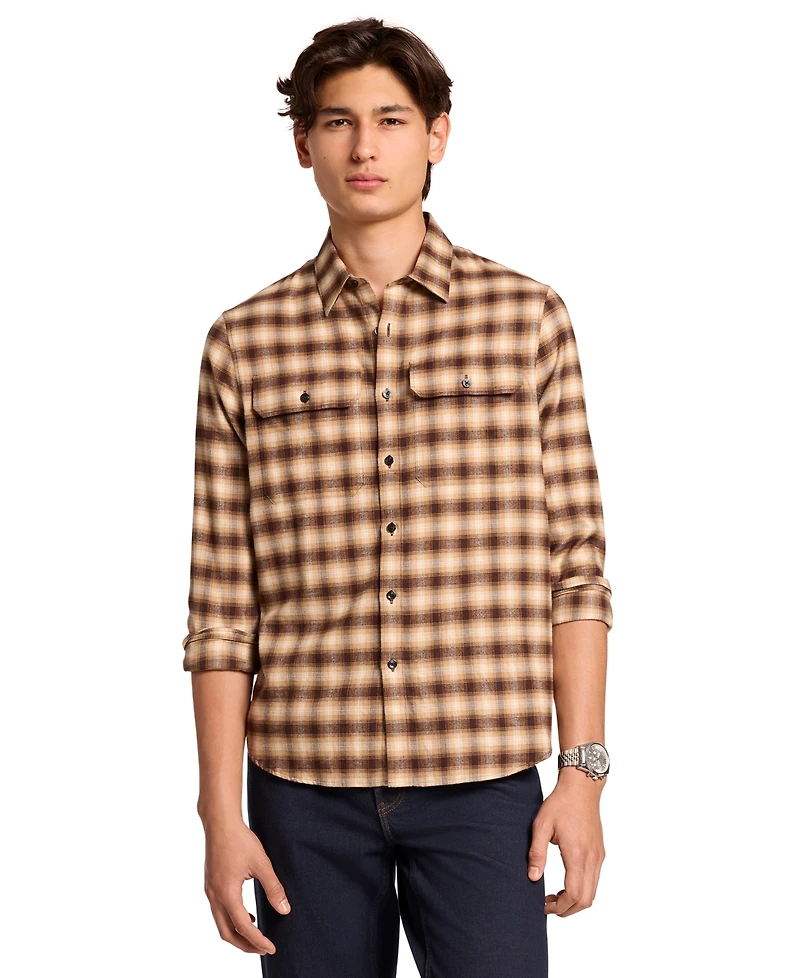 Michael Kors Men's Plaid-Print Brushed Cotton-Twill Shirt, Created for Macy's