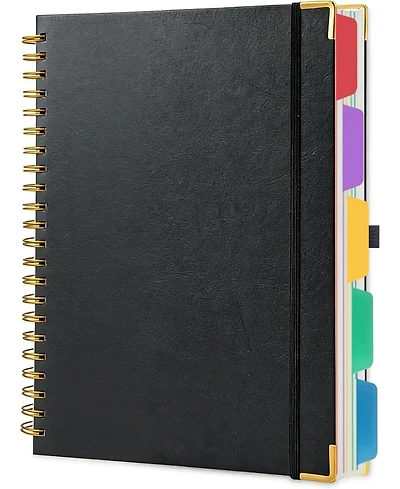 Danrong Hardcover Spiral Notebook College Ruled Lined Paper Thick Pages Elastic Closure Pocket Index Tabs
