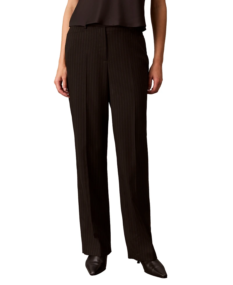 Calvin Klein Women's High-Waist Straight-Leg Pinstripe Dress Pants