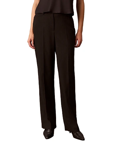 Calvin Klein Women's High-Waist Straight-Leg Pinstripe Dress Pants