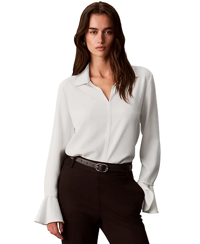 Calvin Klein Women's Long-Sleeve Flutter-Cuff Keyhole Blouse