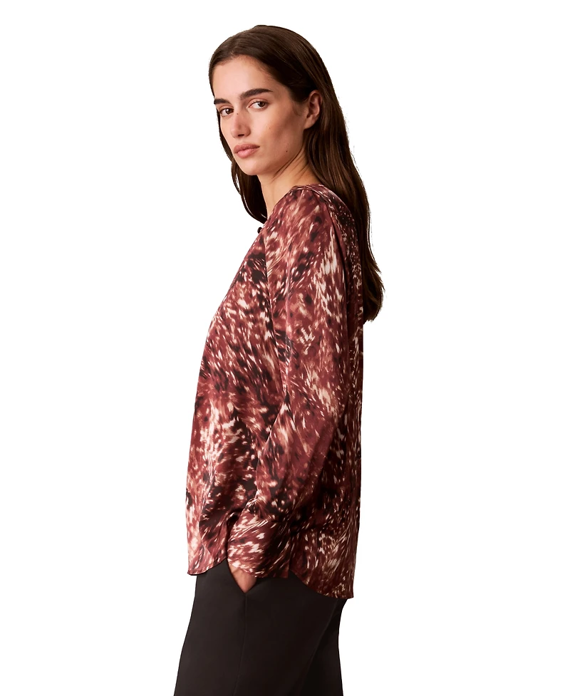Calvin Klein Women's Long-Sleeve Printed Satin Blouse