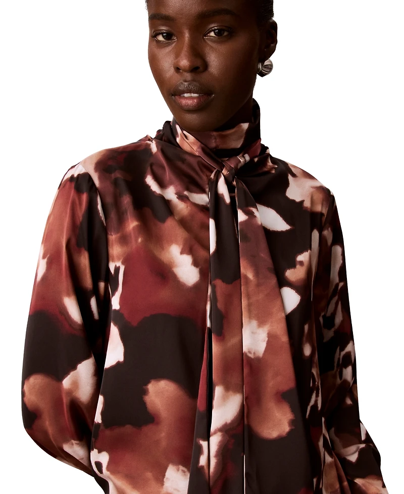 Calvin Klein Women's Scarf Neck Long-Sleeve Print Blouse