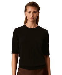 Calvin Klein Women's Roll-Tab Short-Sleeve Crewneck Sweater