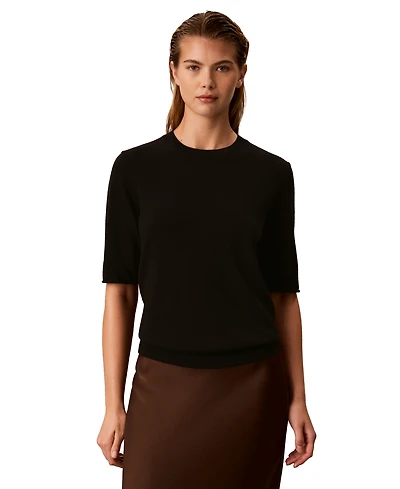 Calvin Klein Women's Roll-Tab Short-Sleeve Crewneck Sweater
