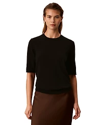 Calvin Klein Women's Roll-Tab Short-Sleeve Crewneck Sweater