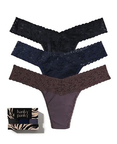Hanky Panky Supima Cotton-Blend Low-Rise Lace Thong, 3-Pack