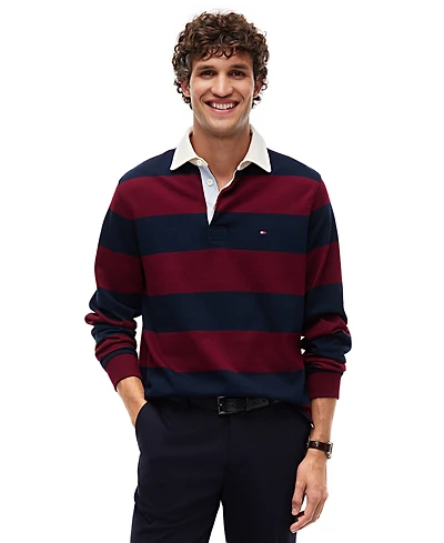 Tommy Hilfiger Men's Essential Stripe Rugby Long-Sleeve Polo Shirt