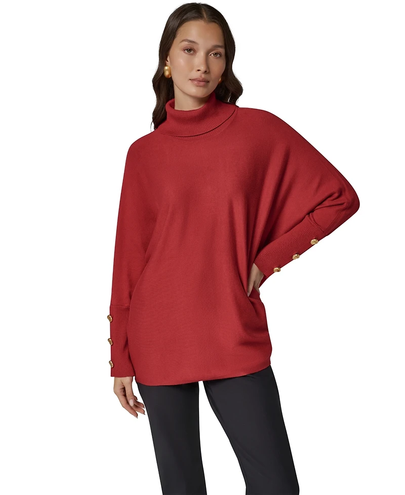 Donna Karan New York Petite Turtleneck Oversized Long-Sleeve Poncho