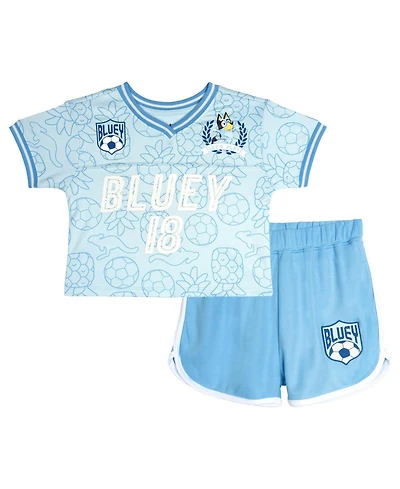 Bluey Toddler Girls' 2T-5T Athletic V-Neck Retro Jersey Top and Shorts, 2-Piece Set
