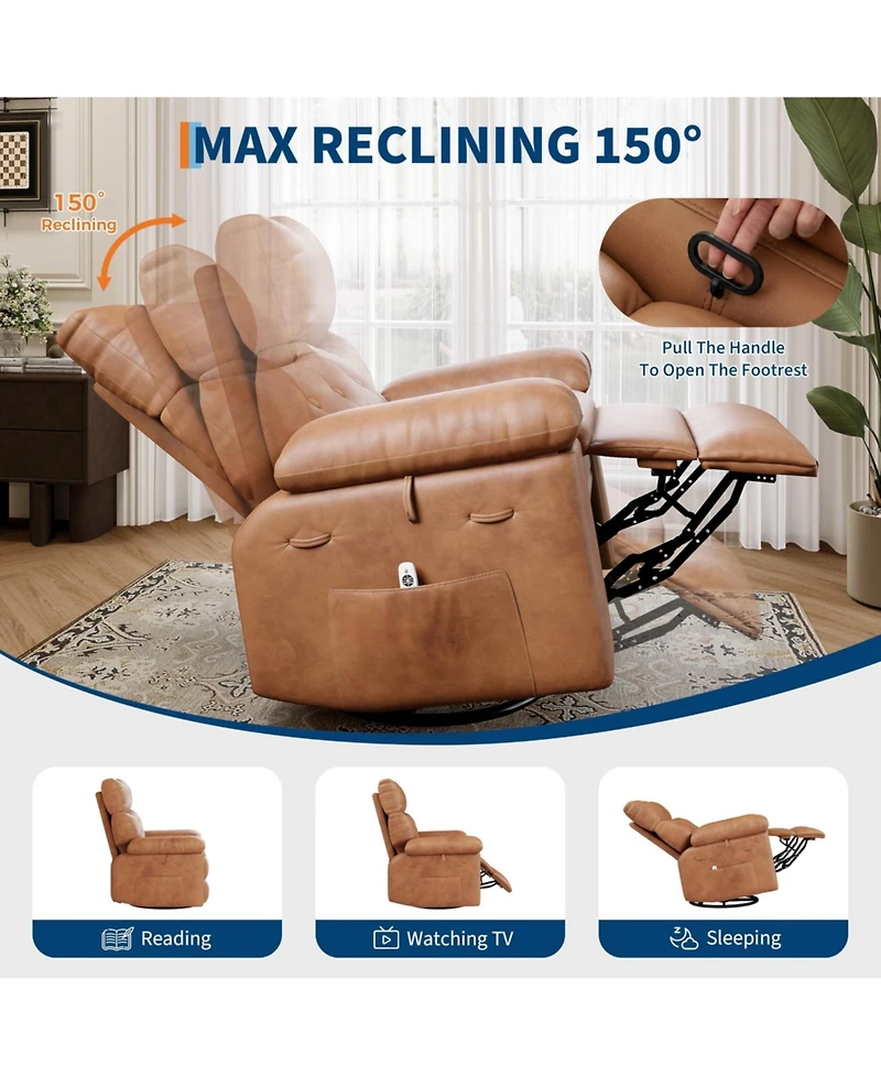 Gaomon Oversized Pu Leather Recliner Chair with Heat and Vibration Massage, 150degree(s) Reclining Swivel Lounge Armchair for Living Room Bedroom