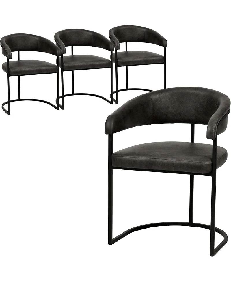 LeisureMod Leather Dining Chair Set of - Upholstered Kitchen Accent with Curved Open-Back Design, Padded Seat