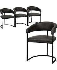 LeisureMod Leather Dining Chair Set of - Upholstered Kitchen Accent with Curved Open-Back Design, Padded Seat