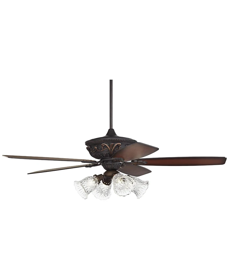 Casa Vieja 60" Montego Industrial Rustic Indoor Ceiling Fan Led Light Oil Rubbed Teak Clear Glass for Living Kitchen Home