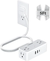 Tessan 5-Foot Surge Protection Power Strip with 4 Ac Outlets and 3 Usb Ports for Compatible North American Plugs