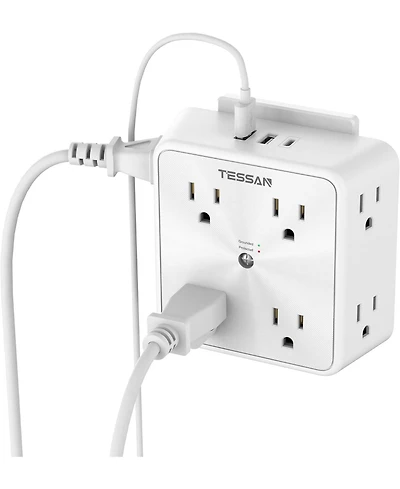 Tessan 8-Outlet 3-usb-Port (1 Usb-c) Wall Charger with 1700J Surge Protection for North American Plugs