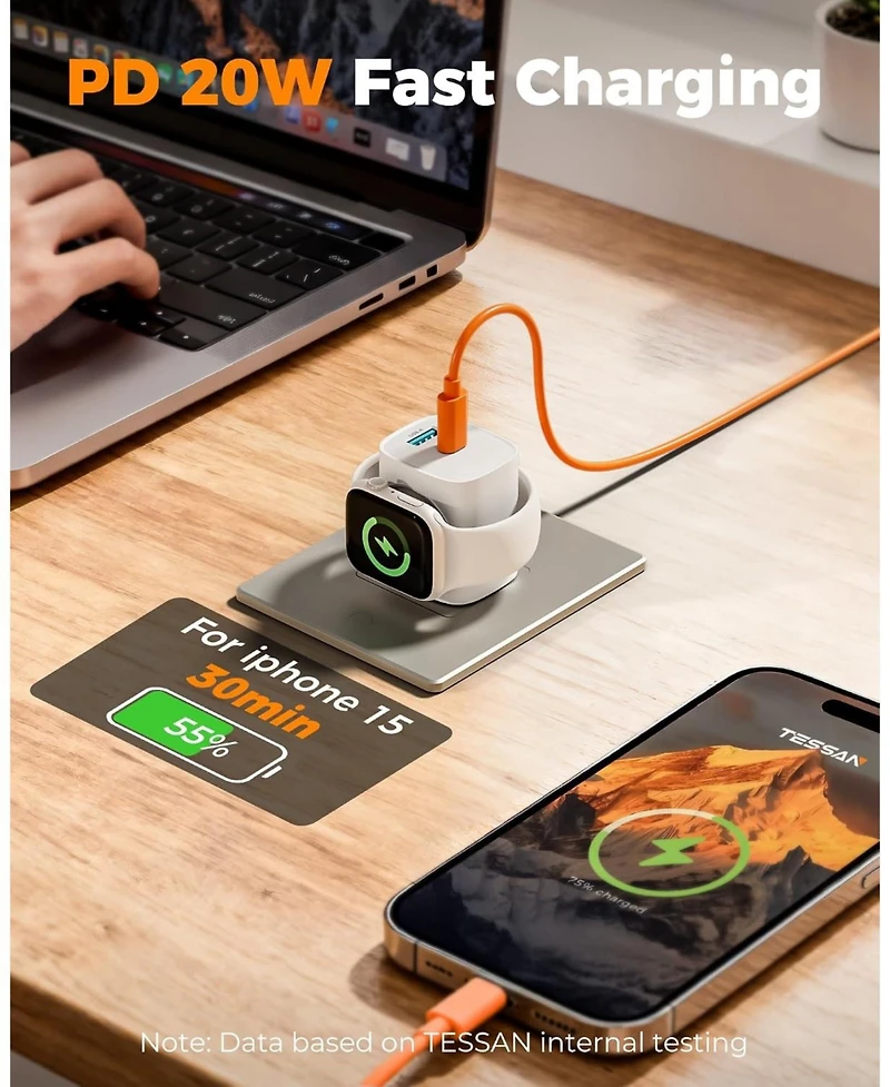 Tessan 3-in-1 20W Usb-c Wireless Charging Block Compatible with Apple Watch
