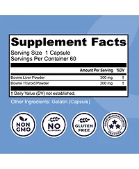 Left Coast Performance Grass Fed Bovine Thyroid and Liver Capsules, Non-gmo, Gluten Free, Pasture Raised, 60 Count