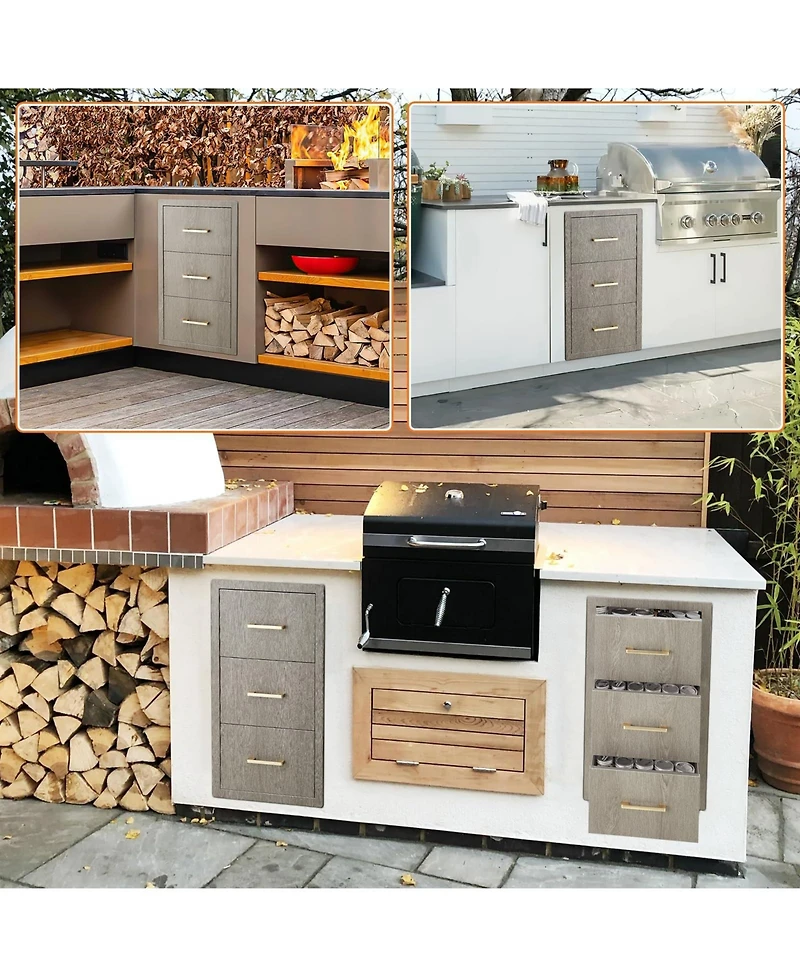 GarveeLife Stainless Steel Bbq Island Drawer Cabinet with 2 Drawers & Paper Towel Holder
