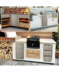 GarveeLife Stainless Steel Bbq Island Drawer Cabinet with 2 Drawers & Paper Towel Holder