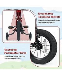 Hongge 12 in Motorcycle-Inspired Kids' Bike with Detachable Training Wheels, 143 lb Capacity, Ages 3-4