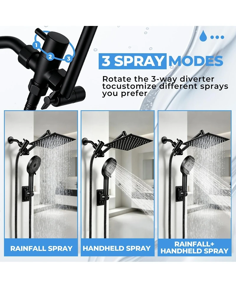 Cyqbd 8" Shower Head Rain Handheld Spray Extension Arm Flow Regulator System