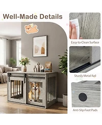 Sugift Heavy Duty Dog Crate Furniture Kennel with Sliding Barn Door