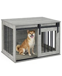 Sugift Heavy Duty Dog Crate Furniture Kennel with Sliding Barn Door
