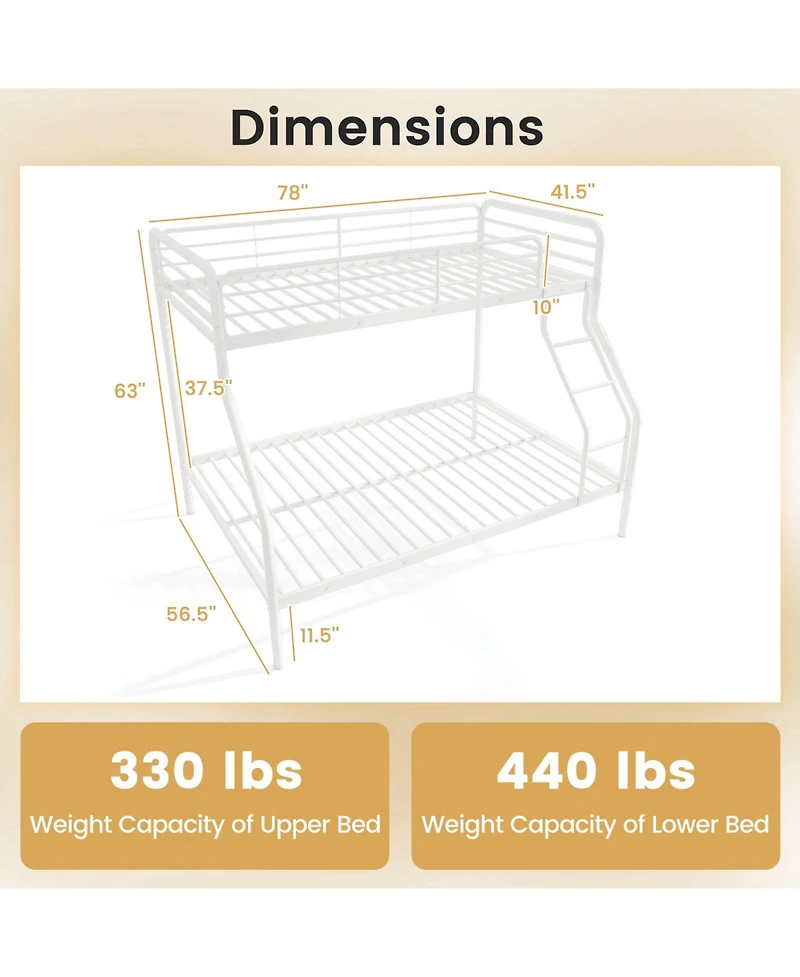 Sugift Twin Over Full Bunk Bed with Ladder and Full-Length Guardrails