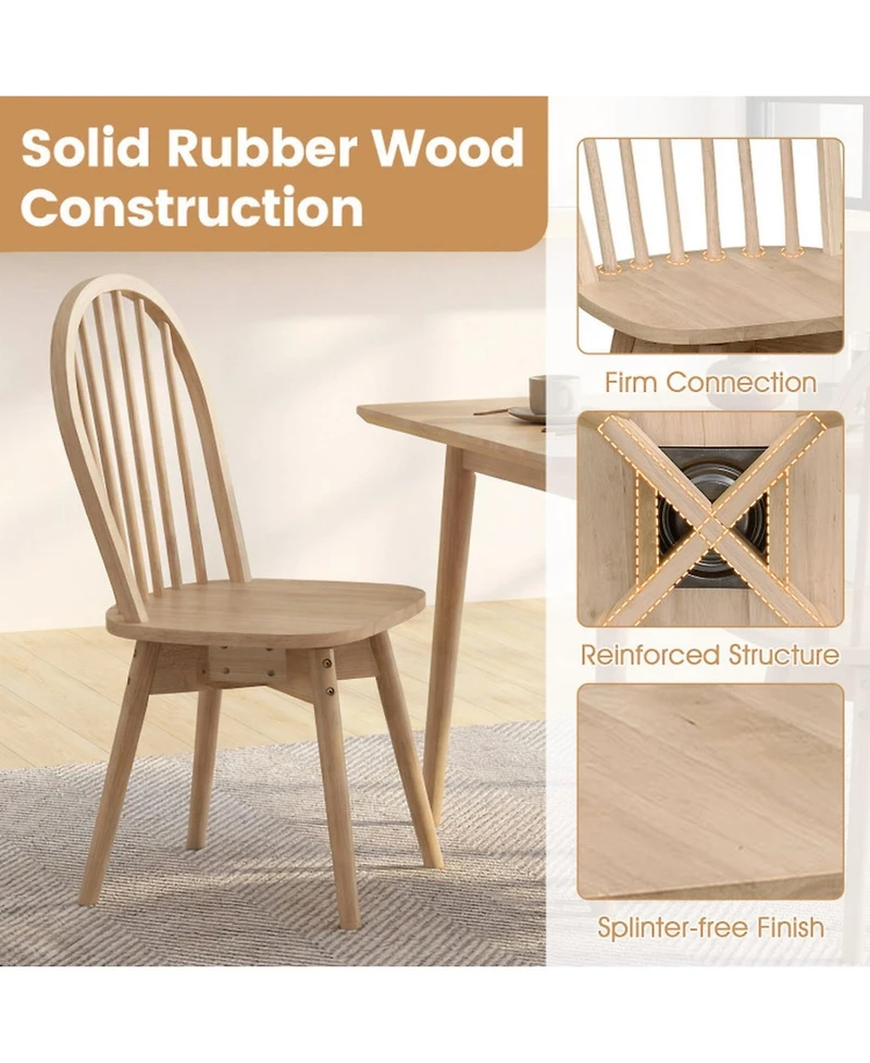 Sugift Set of 4 Swivel Windsor Dining Chairs with Solid Rubber Wood Frame