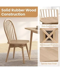 Sugift Set of 4 Swivel Windsor Dining Chairs with Solid Rubber Wood Frame
