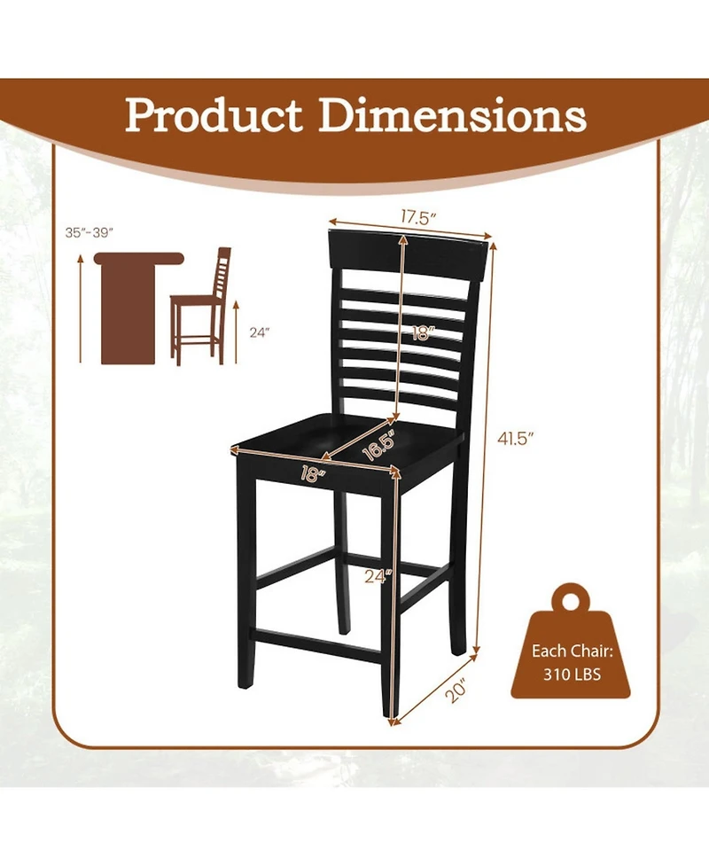 Sugift Set of 2 Dining Chairs with Footrests and Solid Wood Frame