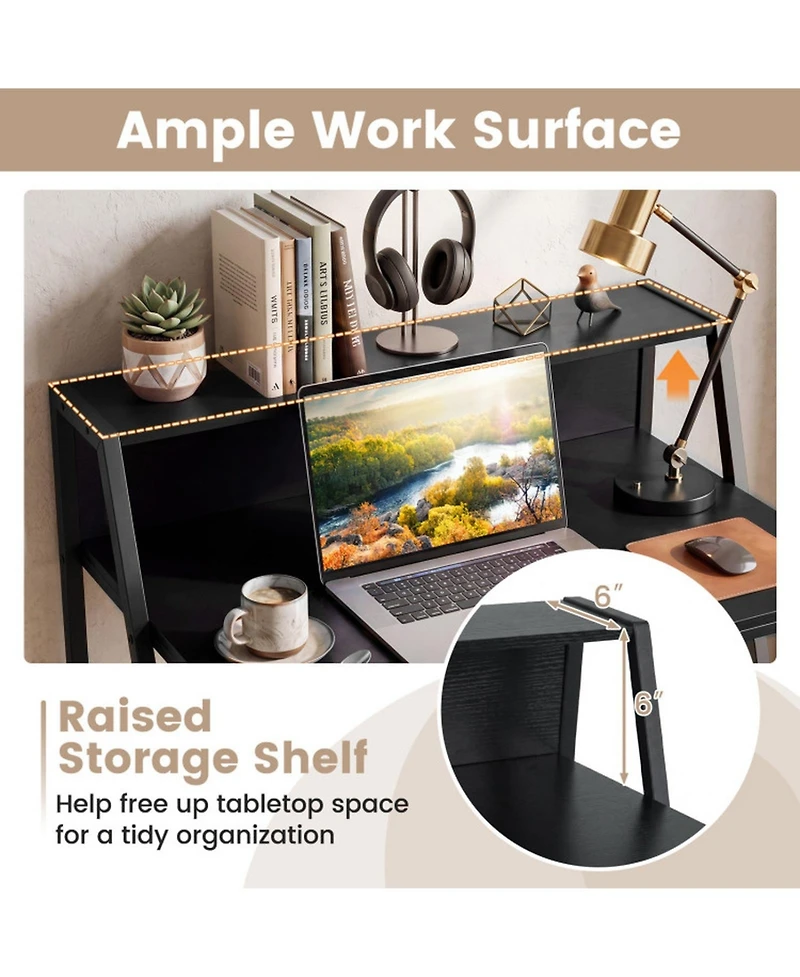 Sugift 31.5inch Industrial Desk with Raised Shelf and Metal Frame