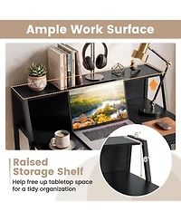 Sugift 31.5inch Industrial Desk with Raised Shelf and Metal Frame
