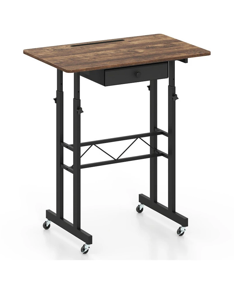 Sugift Height Adjustable Laptop Desk with Fabric Drawer Tablet Holder and Lockable Wheels