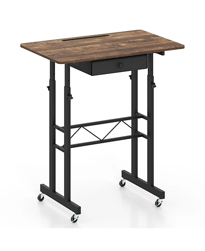 Sugift Height Adjustable Laptop Desk with Fabric Drawer Tablet Holder and Lockable Wheels