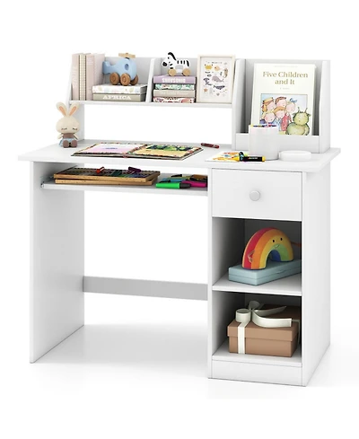 Sugift Kids Study Desk Writing Table with Hutch Drawer Shelves Keyboard Tray 35.5in x 18in x 35.5inch
