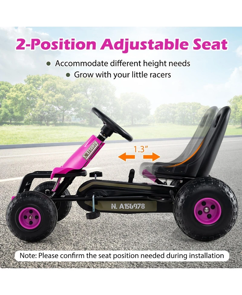 Sugift Pedal Go Kart with Adjustable Seat and Metal Frame, 77 lb. Capacity, Ages 3+