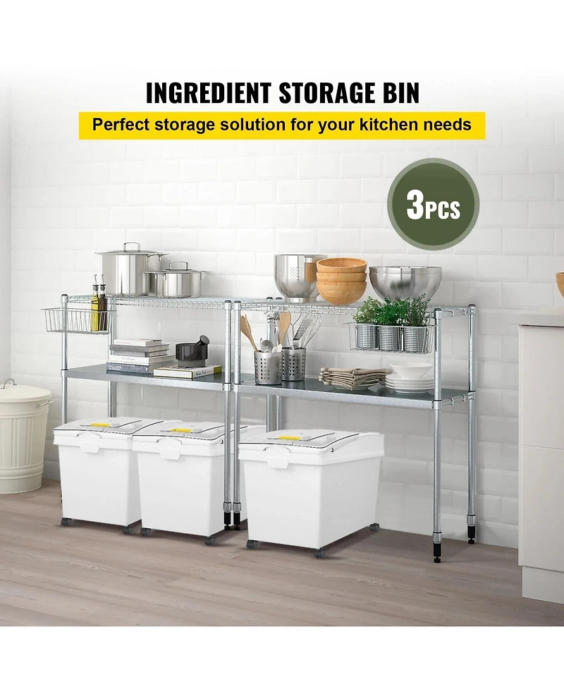 Viyet 3 Pack 10.5 Gallon Food Storage Containers with Wheels and Scoops
