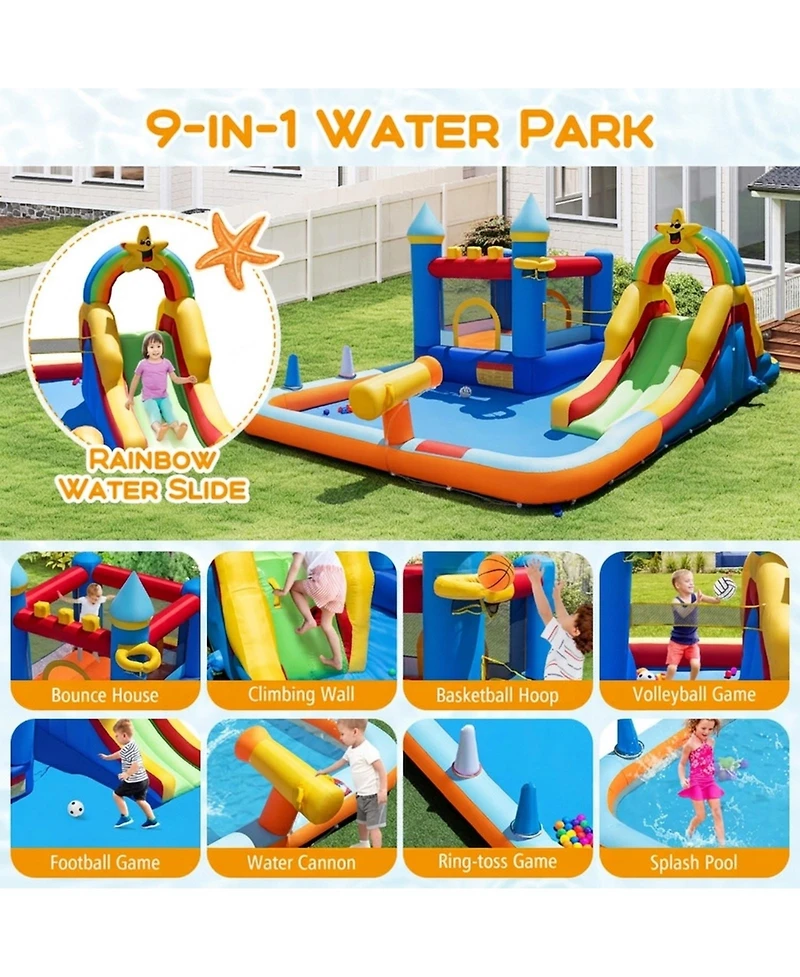 Hongge Inflatable Water Slide Park with Climbing Wall and Splash Pool, Ages 3-12
