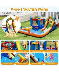 Hongge Inflatable Water Slide Park with Climbing Wall and Splash Pool, Ages 3-12