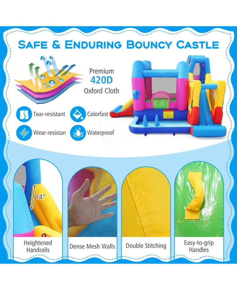 Hongge 8-in-1 Excavator Themed Inflatable Bounce House with 780W Blower, Ages 3-12
