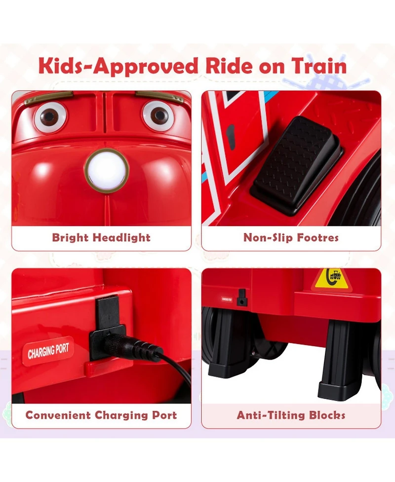 Hongge 12V Ride on Train 3-Seater with Detachable Carriage, Seats 3, Ages 3+