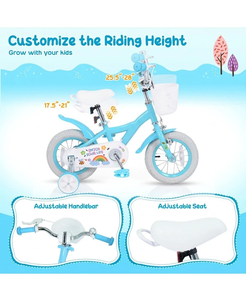 Hongge 12 in Girls Bike with Training Wheels and Adjustable Seat, 110 lb Capacity, Ages 3-4