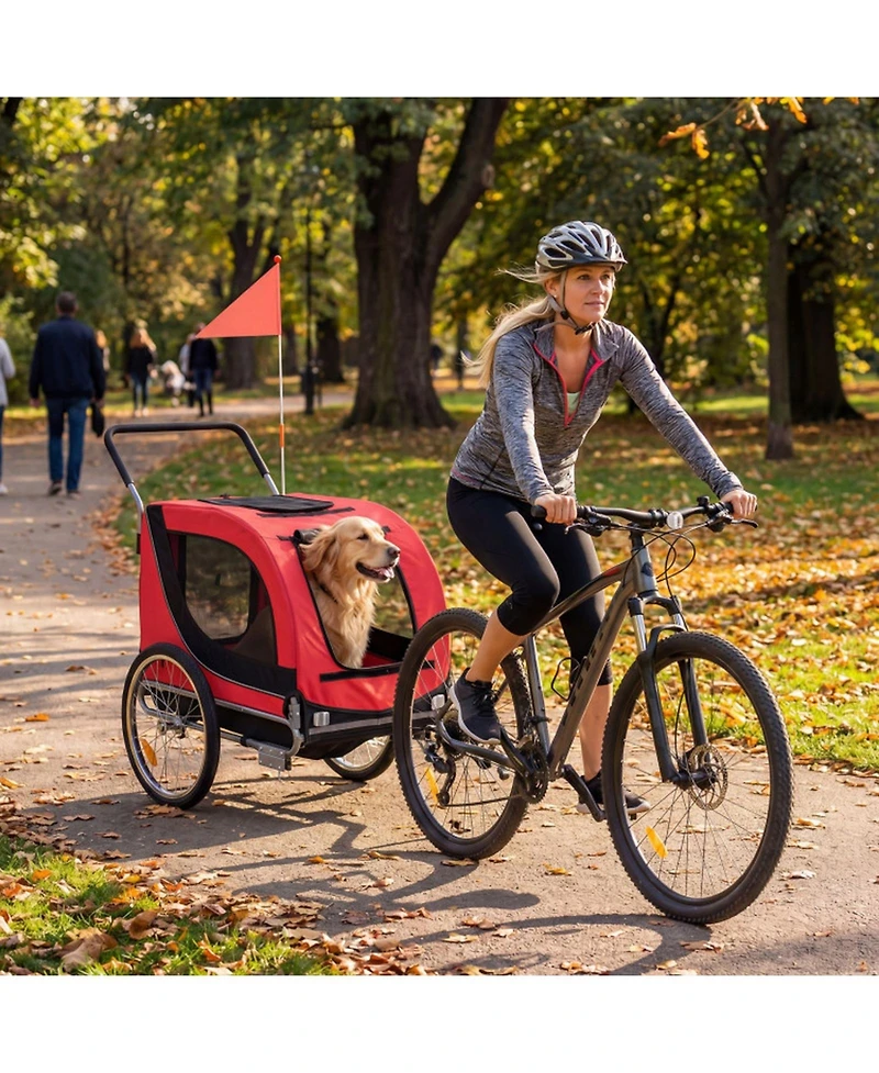 Sugift 2-in-1 Pet Bike Trailer and Stroller with Universal Bicycle Coupler