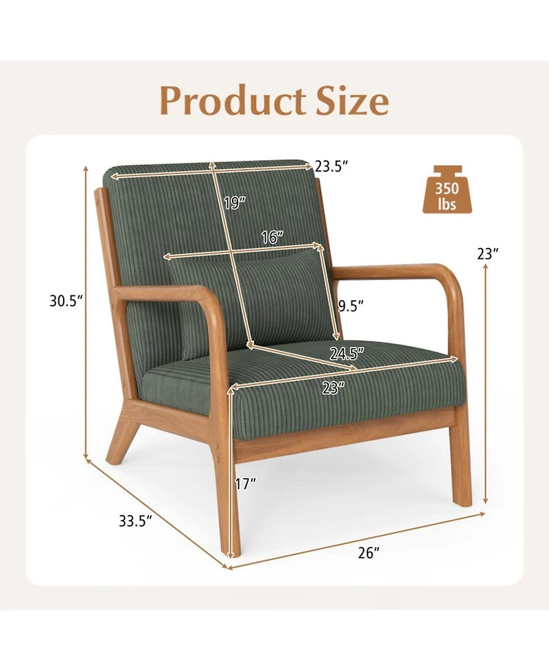 Sugift Corduroy Upholstered Accent Lounge Chair with Lumbar Pillow