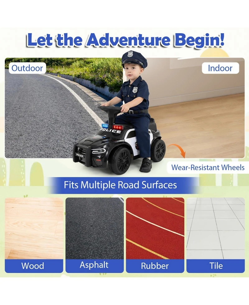 Hongge Toddler Police Sliding Car with Steering Wheel and Storage, Ages 18 Months+