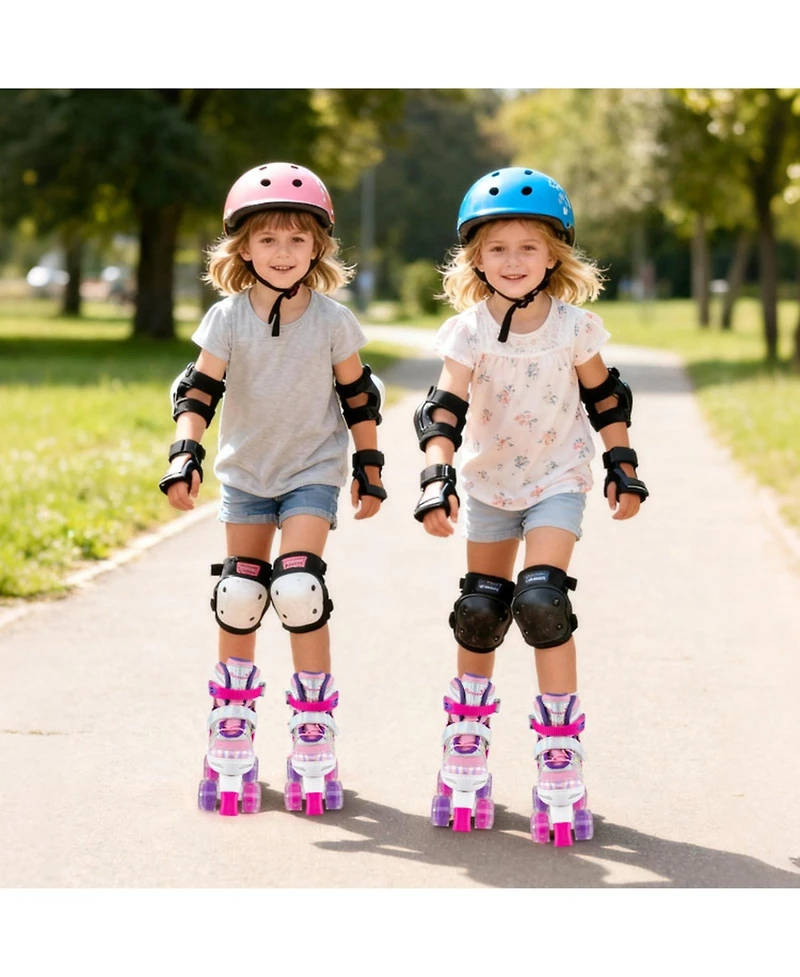 Hongge 4-Size Adjustable Kids Quad Roller Skates with Light-Up Wheels, Ages 5-8