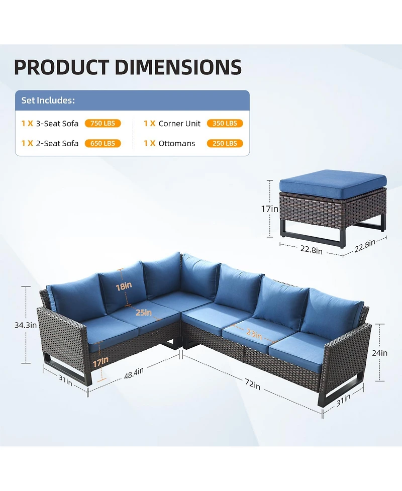 Pocassy Outdoor Sectional Sofa Pe Rattan Patio Conversation Sets, All Weather Furniture Set with Ottomans