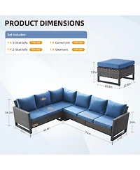 Pocassy Outdoor Sectional Sofa Pe Rattan Patio Conversation Sets, All Weather Furniture Set with Ottomans